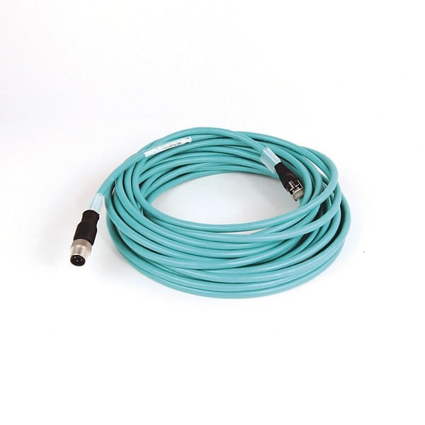 Allen-Bradley 1585D-M4UBJM-10 Ethernet Media, Micro D-Code, QD Style, Standard, Straight Male, 4 conductors (2-pair), Teal 26AWG Flex LSZH PUR, Foil and Braided Shield, 100BASE-TX, 100 Mbit/s, RJ45 Connector, Straight Male, standard, 10 Meters, Standard