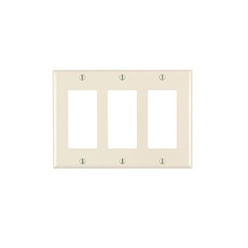 Leviton® Decora® 80411-T Standard Size Wallplate, 3 Gangs, 4.5 in H x 6.37 in W, Thermoset, Light Almond