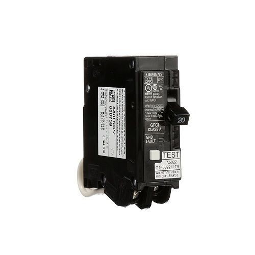 Siemens QF120A Type QJ2H General Purpose Molded Case Ground Fault Circuit Breaker, 120 V, 20 A, 10 kA Interrupt, 1 Poles, Thermal/Magnetic Trip