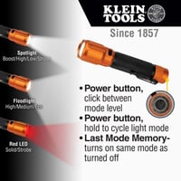 56413Klein® 56413 Pocket Flashlight, LED Bulb, Anodized Aluminum Housing, 1000 Lumens (Boost), 800 Lumens (High), 400 Lumens (Low), 95 Lumens (Strobe) Spotlight/650 Lumens (High), 450 Lumens (Medium), 35 Lumens (Eco), 4 Lumens (Strobe) Floodlig