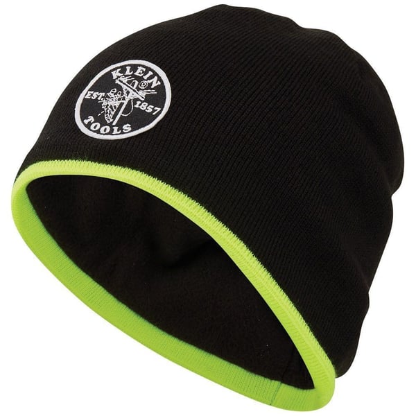 60391Klein® 60391 Knit Beanie With Fleece Lining, Universal, Black/Hi-Viz Yellow, Dry Acrylic/Polyester/Polyolefin