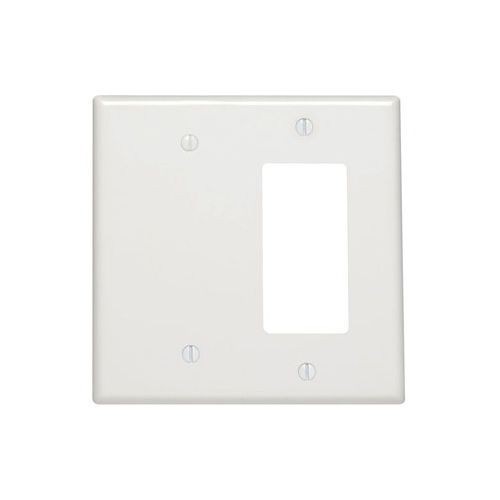 Leviton® Decora® 80608-W Blank Midway Size Combination Wallplate, 2 Gangs, 4.875 in H x 4.94 in W, Thermoset, White