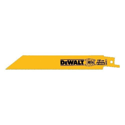DeWALT® DW4811B Straight Back Reciprocating Saw Blade, 6 in L x 3/4 in W, 18 TPI, Bi-Metal Body, Universal Tang