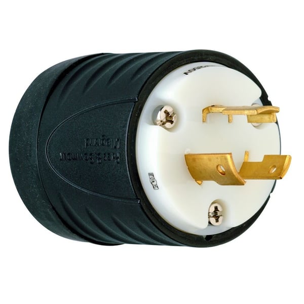 Pass & Seymour® Turnlok® L1020-P Locking Plug, 125/250 VAC, 20 A, 3 Poles, 3 Wires, Black/White