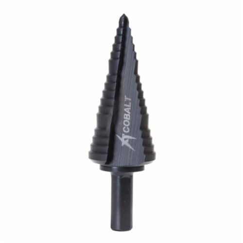 Greenlee® Kwik Stepper® 30008C Step Bit, 1/2 in Dia Min Hole, 1-1/8 in Dia Max Hole, 3 Steps, 10 ga Stainless Steel, 3 Hole Sizes, 3/8 in Shank