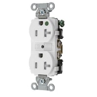 Hubbell® Hubbell-PRO 8300WTRA Duplex Heavy Duty Standard Tamper Resistant Straight Blade Receptacle, 125 VAC, 20 A, 2 Poles, 3 Wires, White