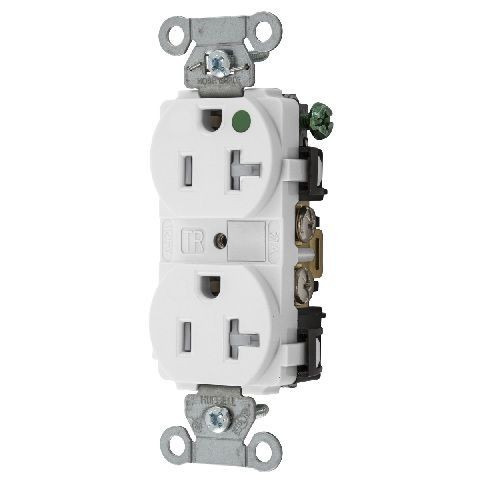 Hubbell® Hubbell-PRO 8300WTRA Duplex Heavy Duty Standard Tamper Resistant Straight Blade Receptacle, 125 VAC, 20 A, 2 Poles, 3 Wires, White