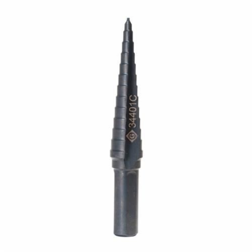 Greenlee® Kwik Stepper® 34401C Step Bit, 1/8 in Dia Min Hole, 1/2 in Dia Max Hole, 13 Steps, 10 ga Stainless Steel, 13 Hole Sizes, 3/8 in Shank