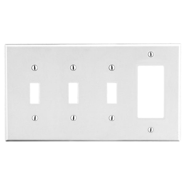 P326WWiring Device-Kellems P326W Standard Wallplate, 4 Gangs, 4.63 in L x 8.31 in W, Polycarbonate Thermoplastic, White