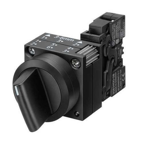 Siemens 3SB3601-2PA11 Non-Illuminated Selector Switch, 22 mm, 1NC-1NO Contact, Round Short Lever Operator, Black