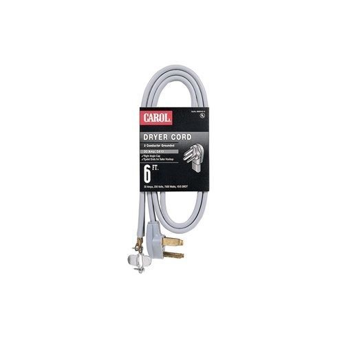 01006.63.01Dryer Cord 4 wire, 10/4 AWG, 6 ft, NEMA 14-30P Plug, 250 Volt, Black
