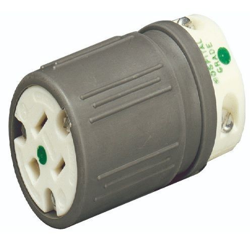 Ericson® Perma-Link® 1630-CH 1-Phase Straight Blade Connector With Gray Cover, 125 VAC, 15 A, 2 Poles, 3 Wires, White