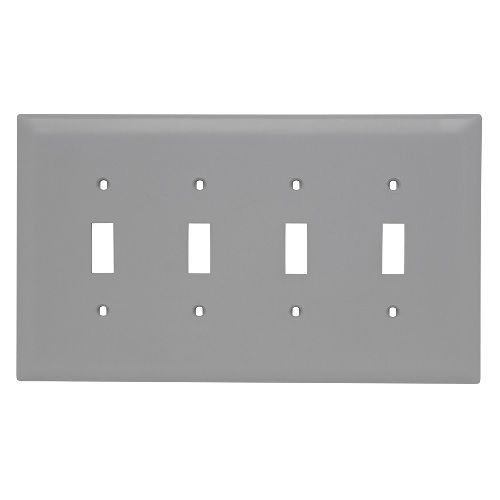 Pass & Seymour® TPJ4-GRY TradeMaster® Jumbo Toggle Wallplate, 4 Gangs, Gray, 8.87 x 5.25 x 0.37 in, Nylon