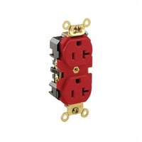 5362-RLeviton® 5362-R 1-Phase Duplex Extra Heavy Duty Straight Blade Receptacle, 125 VAC, 20 A, 2 Poles, 3 Wires, Red