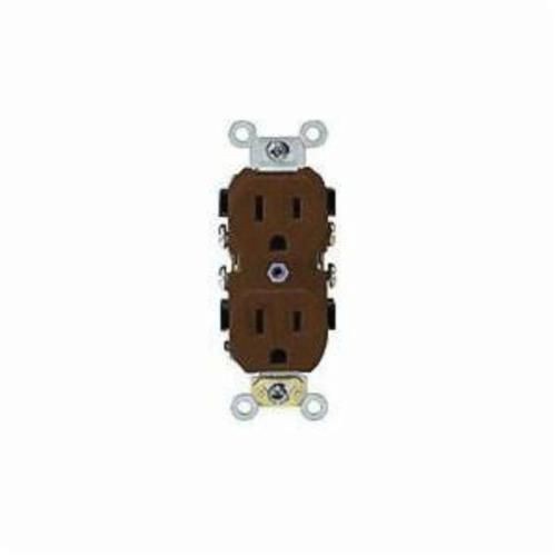 BR15Leviton® BR15 Heavy Duty Narrow Body Straight Blade Duplex Receptacle, 125 VAC, 15 A, 2 Poles, 3 Wires, Brown