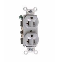 Pass & Seymour® 5362GRY Duplex Extra Heavy Duty Straight Blade Receptacle, 125 VAC, 20 A, 2 Poles, 3 Wires, Gray
