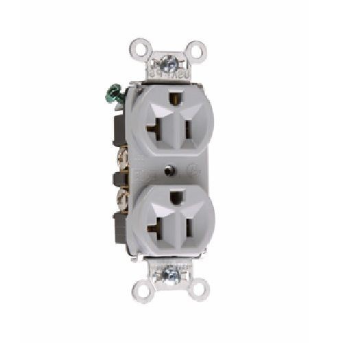 Pass & Seymour® 5362GRY Duplex Extra Heavy Duty Straight Blade Receptacle, 125 VAC, 20 A, 2 Poles, 3 Wires, Gray