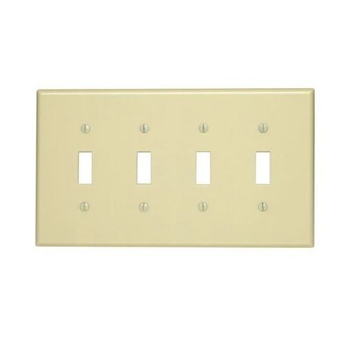 Leviton® 80512-I Midway Size Traditional Wallplate, 4 Gangs, 4.875 in H x 8.56 in W, Thermoset, Ivory