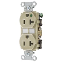 8300IVWiring Device-Kellems Hubbell-PRO™ 8300IV 1-Phase Duplex Self-Grounding Standard Traditional Screw Mount Straight Blade Receptacle, 125 VAC, 20 A, 2 Poles, 3 Wires, Ivory