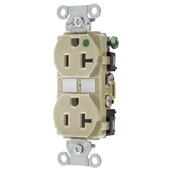 8300IVWiring Device-Kellems Hubbell-PRO™ 8300IV 1-Phase Duplex Self-Grounding Standard Traditional Screw Mount Straight Blade Receptacle, 125 VAC, 20 A, 2 Poles, 3 Wires, Ivory