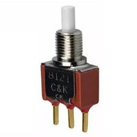 8121SHCGEC and K Components, Push Button Switch, On-Momentary, Plunger, SPDT, 120 VAC, 1 Ampere