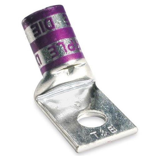 Color-Keyed® 54106UF 54100 1-Hole Non-Insulated Compression Lug With Peep Hole, Inspection Window, 4 AWG Copper Conductor, Die Code: 29, 1/4 in Stud, Copper