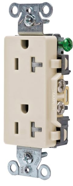DR20LATRWiring Device-Kellems StyleLine® DR20LATR Decorator Duplex Standard Tamper-Resistant Straight Blade Receptacle, 125 VAC, 20 A, 2 Poles, 3 Wires, Light Almond