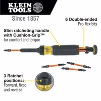32313HDKlein® 32313HD 13-in-1 Ratcheting Screwdriver, 7 Pieces, T10, T15, T20, T25 Range, Cushion Grip Handle, Steel