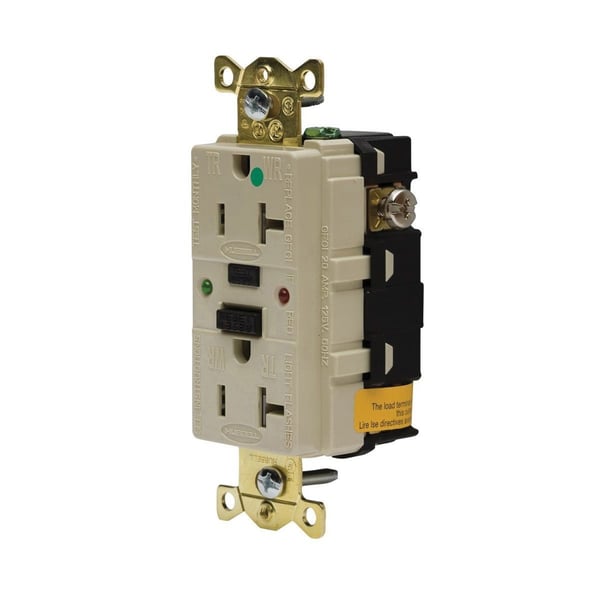 Wiring Device-Kellems AUTOGUARD® Style Line GFR8300SGI Decorator Duplex Heavy Duty Standard Self-Test Tamper/Weather Resistant GFCI Receptacle With LED Indicator, 125 VAC, 20 A, 2 Poles, 3 Wires, Ivory