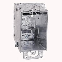 Data-Spec SheetSteel City® CX Gangable Welded Style Switch Box, Steel, 18 cu-in Capacity, 1 Gang, 1 Outlet, 6 Knockouts, 2 in W x 3-1/2 in D x 3 in H