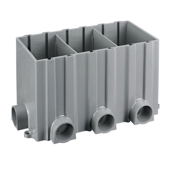 PREMISE WIRING PFBRG3 Fully Adjustable Floor Box With Metal Covers, Plastic, 257.4 cu-in, 3 Gangs, 8 Knockouts