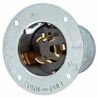 Wiring Device-Kellems Twist-Lock® CS6375 1-Phase Extra Heavy Duty Grounding Flanged Inlet, 125/250 VAC, 50 A, 3 Poles, 4 Wires, Black/Metallic