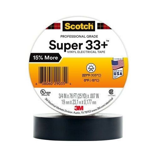 3M™ Scotch® 33+-3/4X76FT-1 Super 33+ Vinyl Electrical Tape, 3/4 in x 76 ft, 1 in Core, Black