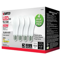 S11423SATCO® S11423 Type A TRIAC Dimmable LED Lamp, 15.5 W, 100 W Incandescent Equivalent, E26 Medium LED Lamp, A19 Shape, 1600 Lumens