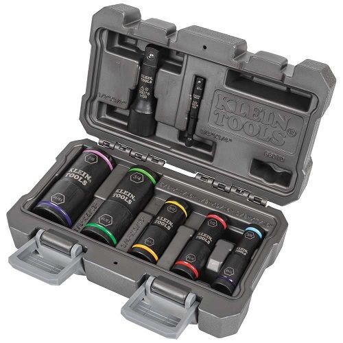 Klein® 66070 Socket Set, 6 Points, 1/4, 1/2 in Drive, 7 Pieces, Included Socket Size: 3/8 x 7/16, 1/2 x 9/16, 5/8 x 11/16, 3/4 x 13/16, 7/8 x 15/16, Carrying Case Container