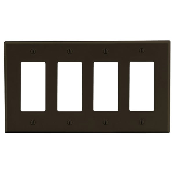 PJ264Wiring Device-Kellems Style Line® PJ264 Mid-Size Wallplate, 4 Gangs, 4.94 in L x 8.56 in W, Polycarbonate Thermoplastic, Brown