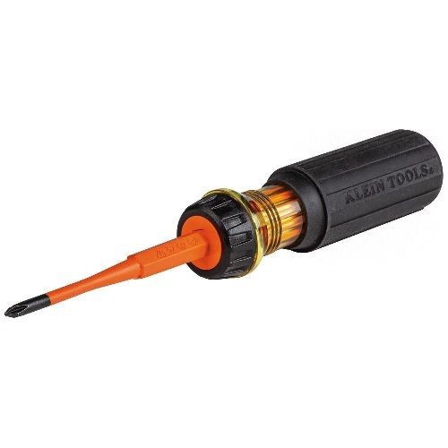 Klein® 32286 2-in-1 Flip Blade Screwdriver, #1, 3/16 in Range, Phillips®/Slotted Point, Cushion Grip Handle, Induction Hardened Steel, ASTM F1505