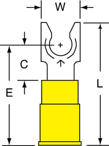 Data-Spec Sheet3M™ Scotchlok™ 051128-58830 Insulated Locking Fork Terminal, 12 to 10 AWG Conductor, 1.03 in L, Brazed Seam Barrel