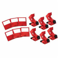 65966Brady® 65966 1-Pole Clamp-On Electrical Risk Circuit Breaker Switch Lockout Device, For Use With 480/600 VAC 1-Pole and Internal Trip Multi-Pole Circuit Breaker, 1 Padlocks, 0.31 in Dia Max Padlock Shackle, Nylon/LOTO-39 Polypropylene, Red