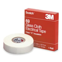 Scotch, Glass Cloth Electrical Tape, White, Glass Cloth, Rubber Resin, 22 ft, 7 mil, Round