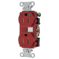 8200REDLTRAWiring Device-Kellems Hubbell-PRO™ 8200REDLTRA 1-Phase Duplex Heavy Duty Tamper-Resistant Straight Blade Receptacle With Power Indicating LED, 125 VAC, 15 A, 2 Poles, 3 Wires, Red