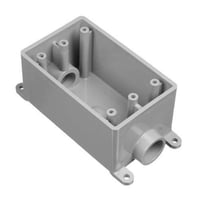 Carlon® E981DFN Type FSC Non-Metallic Rigid Shallow Style Device Box, PVC, 18 cu-in Capacity, 1 Gangs, 2 Outlets, 1 Knockouts, 4.54 in L x 2.8 in W x 2.3 in D