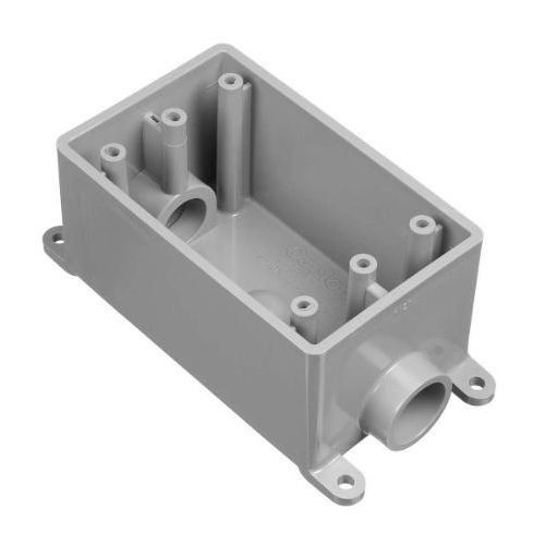 Carlon® E981DFN Type FSC Non-Metallic Rigid Shallow Style Device Box, PVC, 18 cu-in Capacity, 1 Gangs, 2 Outlets, 1 Knockouts, 4.54 in L x 2.8 in W x 2.3 in D