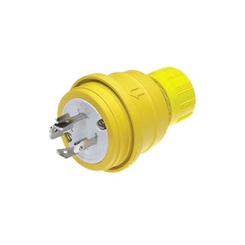 Woodhead® Watertite® 26W76 130147 3-Phase Male Plug With Locking Blade, 408 VAC, 20 A, 3 Poles, 4 Wires, Yellow