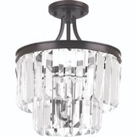 Progress Lighting® P2325-20 Glimmer Close-to-Ceiling Convertible Bohemian/Casual/Luxury/New Traditional/Traditional/Transitional Semi-Flush Mount Lighting, (3) B Incandescent Lamp, 120 VAC, Antique Bronze/Painted Housing