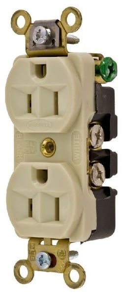 CR20WHITRHubbell, Straight Blade Receptacle, Duplex, 2 Pole, 3 Wire, 20 Ampere, 125 Volts, White