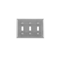 EATON Arrow Hart™ Eaton Wiring Devices 93073-L 93000 Standard Toggle Switch Wallplate, 3 Gangs, 4.5 in H x 6.37 in W, 302/304 Stainless Steel, Clear