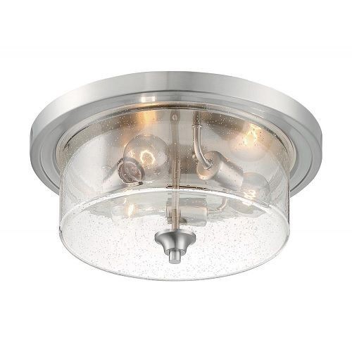 60/7191NUVO® by SATCO 60/7191 Bransel Round Transitional Flush Mount Light Fixture, (3) A19 Incandescent Lamp, 120 V, Brushed Nickel Housing