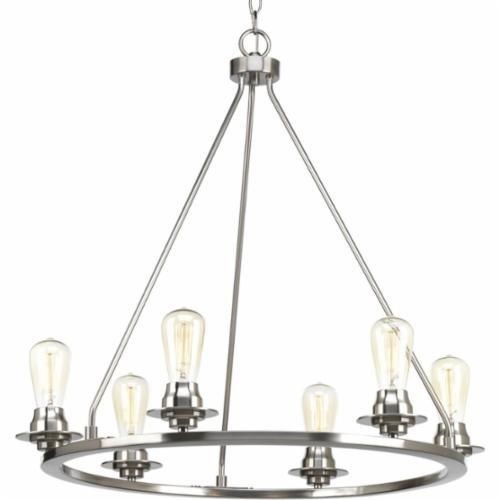 Progress Lighting® Design Series™ P400015-009 Debut Casual/Traditional Chandelier, (6) A19 Incandescent Lamp, 120 VAC, Brushed Nickel Plated Housing