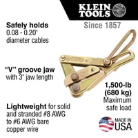 1613-30Klein® Chicago® 1613-30 Grip Cable Pulling Grip, 0.08 to 0.2 in Dia Cable, 1500 lb Load, Steel